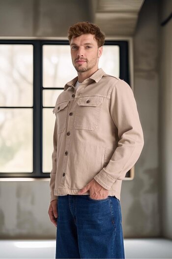 Valiberta Brad Gabardine Fabric Men's Jacket with Side Pockets - Sand Beige