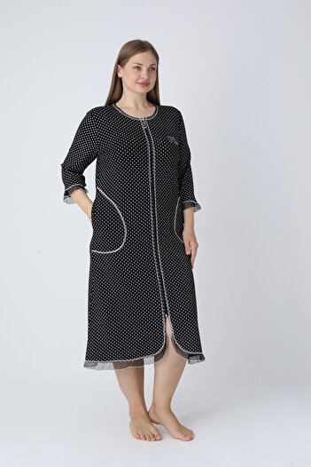 ROMEO LİFE Women's Plus Size Viscose Modal Fabric Patterned Zipper Dress 8020