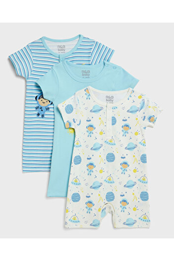 R&B 3 Pack Printed Rompers with Short Sleeves