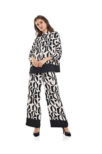 R&B Patterned Wide Leg Pants with Drawstring Waist