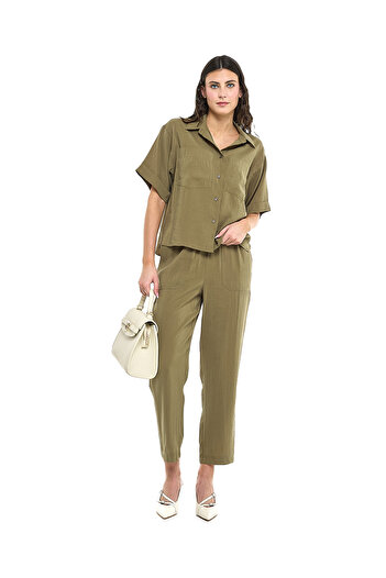R&B Solid Carrot Fit Trousers with Drawstring Waist