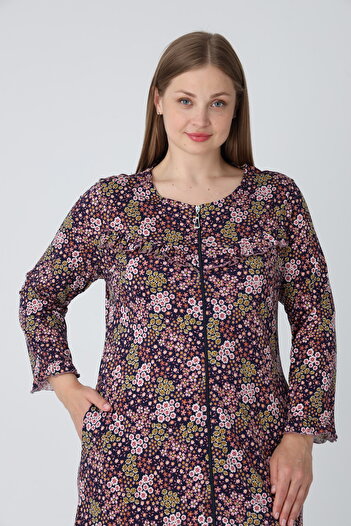 ROMEO LİFE Women's Plus Size Viscose Modal Fabric Patterned Zipper Dress 8015