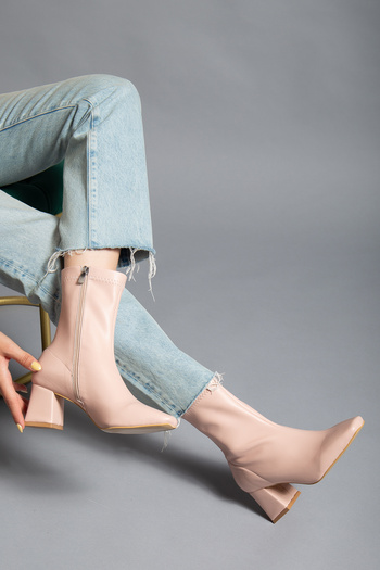 camaiore Women's Stretch Ankle Heeled Boots Powder Pink