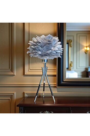 NariHome Feather Lampshade Metal Tripod Model with Legs
