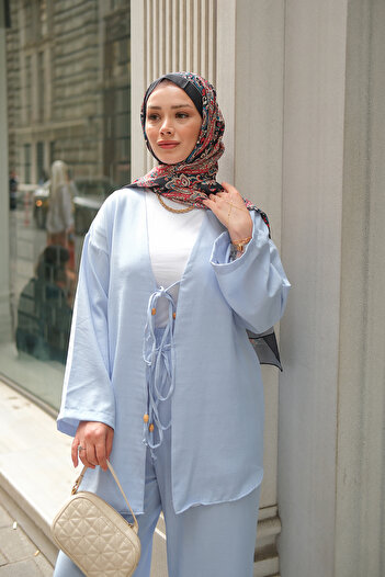 LOCCO Women's Front Tie Detailed Suit Baby Blue