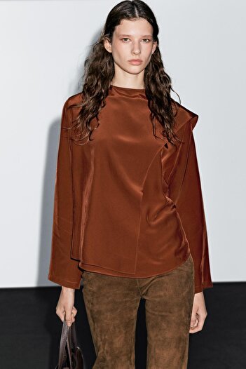 Massimo Dutti Yakası bağcıklı dökümlü bluz