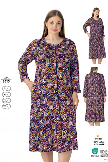 ROMEO LİFE Women's Plus Size Viscose Modal Fabric Patterned Zipper Dress 8015