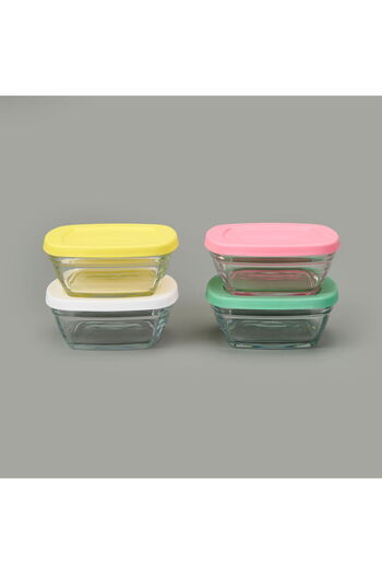 Paşabahçe Glass 4 You 4-Piece Glass Storage Container with Lid - Colored - 310 ml