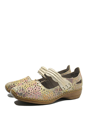 Rieker Pantofi perforați cu baretă multicolori din piele naturală