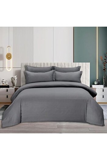 Generic umeema Soft Cotton Striped Duvet Cover Set, Fitted Bedsheet with Pillowcases, 6 Pieces, King Size (G