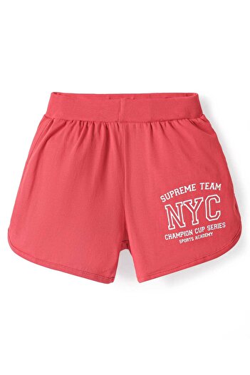 Honeyhap Premium 100% Cotton Knit Shorts Text Print Pack of 2-Navy Peony and High Risk Red