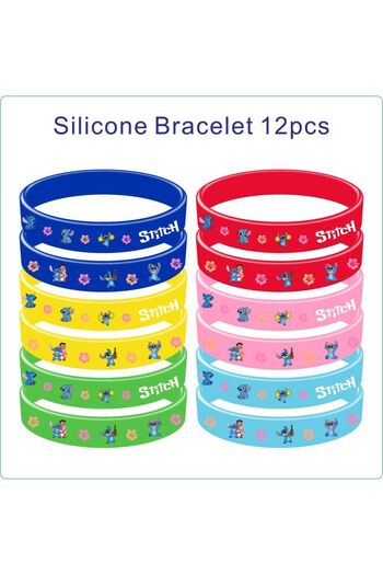 Miniso 12pcs Bracelets Disney Stitch Lilo Party Favors Stamps Slap Bracelets Stickers Goodie Bags Keychains