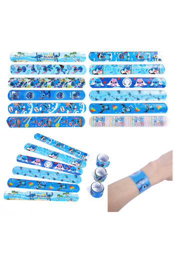 Miniso 12pcs Slap Bracelets Disney Stitch Lilo Party Favors Stamps Slap Bracelets Stickers Goodie Bags Keyc