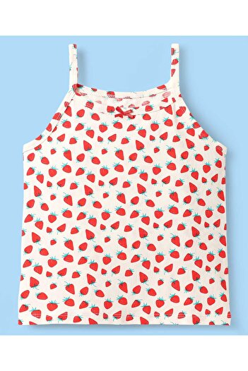 Pine kids Cotton Elastane Knit Sleeveless Slips With Strawberry Print Pack of 3 - Red/Pink/White