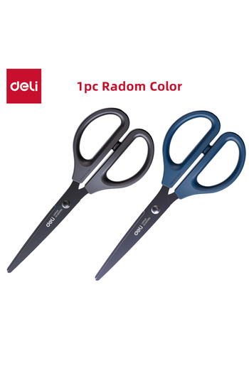 Deli 1pc Random Color Black Blade Scissors 170mm - Ultra Sharp Non-Sticky for Paper, Cloth & Crafts