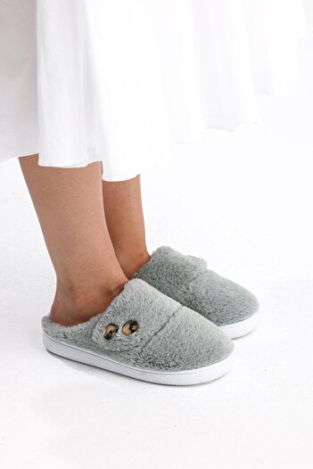 NOVİNS Women's Plush Button Detailed Comfortable Flexible Soled Washable House Slippers Dowry Slippers