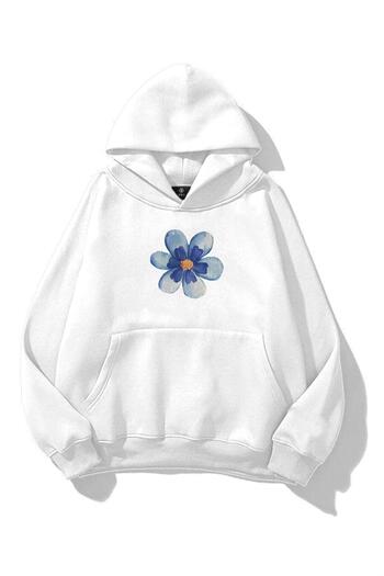 Trendiz Women's Blue Flower Sweatshirt White