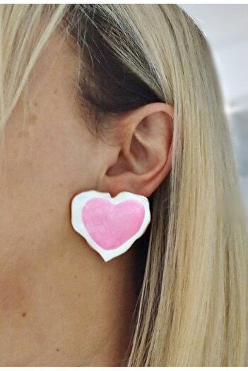 mos&more Pink Heart Big Gold Women's Earrings
