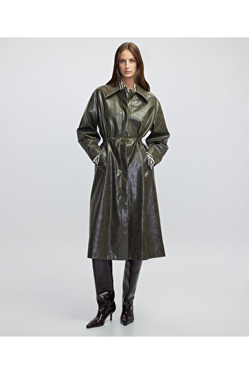 İpekyol Leather Look Adjustable Waist Top Coat