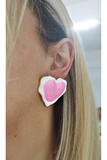 mos&more Pink Heart Big Gold Women's Earrings