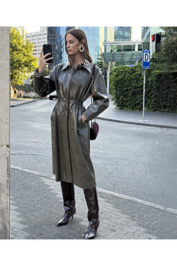 İpekyol Leather Look Adjustable Waist Top Coat