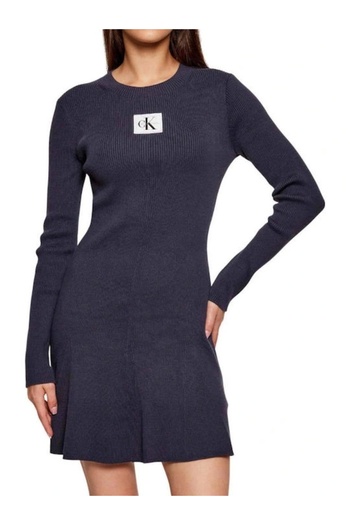 Calvin Klein Kadın Uzun Kollu Kloş Mini Mavi Elbise LV047D307G-VEK