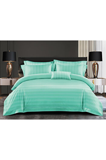 FIONNA.RO Fine Damask Bed Linen With Wide Striped Elastic - Light Green