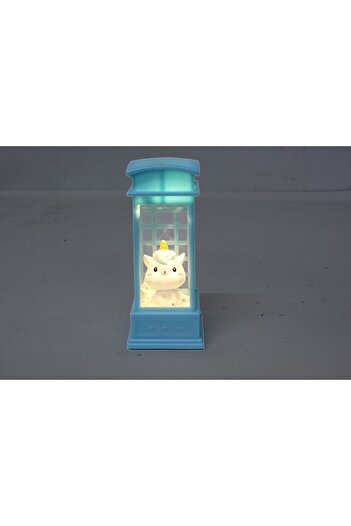 Kuzey Tacı Telefon Kulübesi İçinde Sevimli Unicorn Kedi Figürlü Gece Lambası Süs Vip