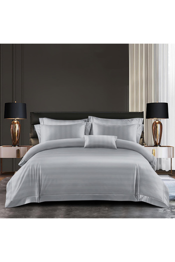 FIONNA.RO Fine Damask Bed Linen With Wide Striped Elastic - Light Grey