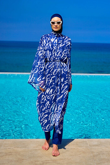 Riva Mera Navy Blue Patterned Beach Pareo Kimono – Rp2502