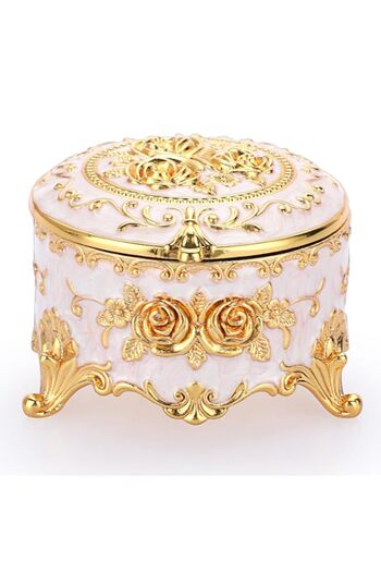Generic Vintage Round Jewelry Box, Small Trinket Storage Organizer Box, Gold Metal Chest Ring Case Treasure