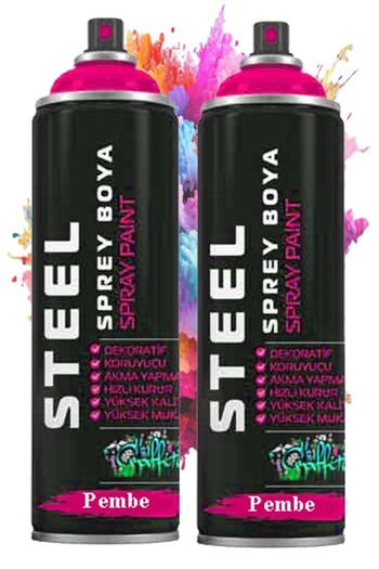 Artlantis Pembe Sprey Boya 200 ml 2 Adet Hızlı Kuruyan Profesyonel Ahşap Plastik Demir Metal Cam Porselen Duva