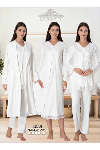 EM&FA TEKSTİL Pregnant Maternity 3-Piece Dressing Gown Nightgown Pajama Set