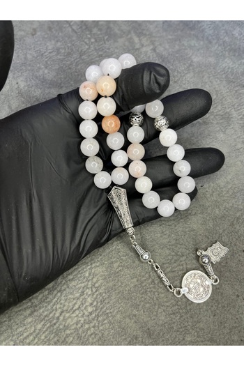 Mos Tespih White Agate Stone Large Size High Level Natural Stone Prayer Beads