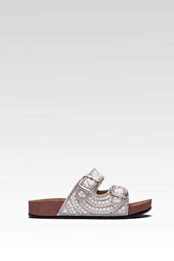 Raynok Stylish Double Buckle Design Comfortable Orthopedic Slippers with Stones White