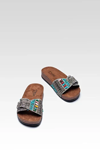 Raynok Women's Stone Buckle Comfortable Fit Slippers Orthopedic Anti-Sweat Smoked