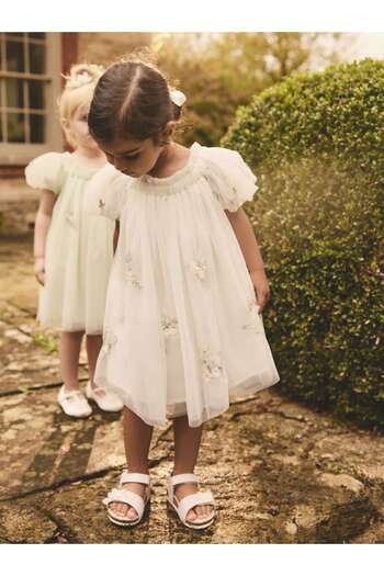 Next Baby Ivory Short Sleeve Butterfly Pattern Dress