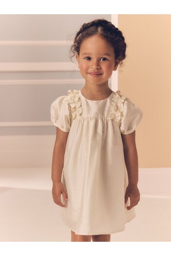 Next Baby Ivory Short Sleeve Taffeta Flounce Patterned Dress