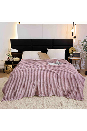 OEM Fluffy striped cocolino blanket, King size, pink, 200x230 cm