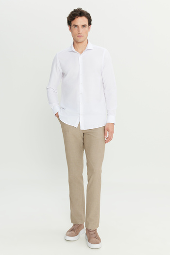 AC&Co / Altınyıldız Classics Men's White Tailored Slim Fit Slim Fit Small Italian Collar Dobby Oxford Shirt