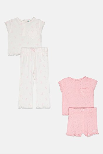 Lily & Jack Kids Girl 4 Pieces Allover Print Top And Bottom Set, White