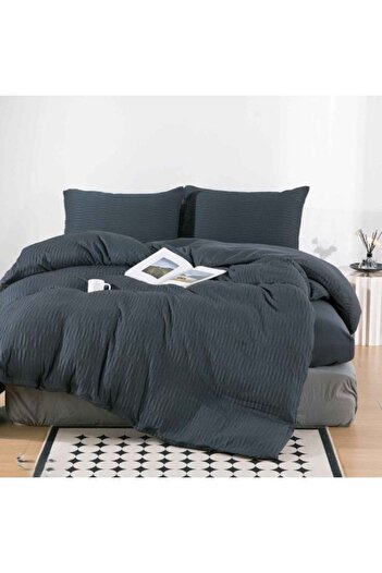 FIONNA.RO Crepe Fine Bed Linen With Elastic - Anthracite Grey