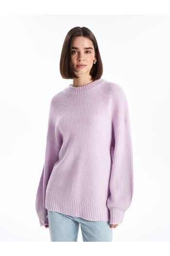 LC Waikiki Lilac Crew Neck Plain Long Sleeve Women's Knitwear Sweater