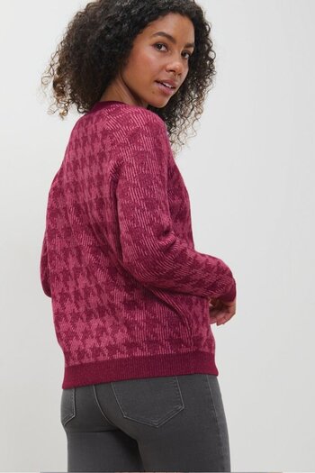Tchibo Women V Neck Allover Print Cardigan, Maroon