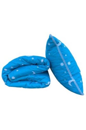 Ralex Quilted Blanket 140 x 200 cm and 1 Pillow 50 x 70 cm, Stars and Moon Design, Blue