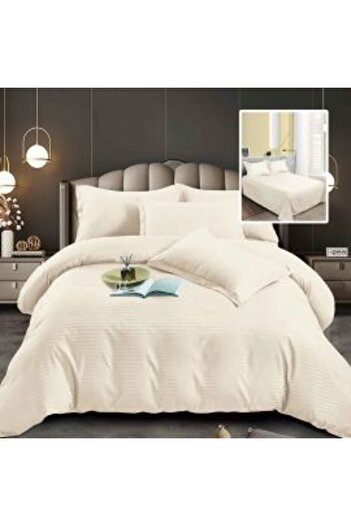 Ralex Double Bed Set 6 Pieces Damask Polycotton, Sheet 230 x 250 cm, Quilt Cover 200 x 230 cm, Pillowcases