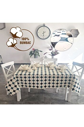 Ralex Față de masă antipete 100% bumbac 120 x 160 cm, buline albastre crem