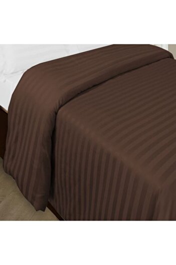 HomePuls Cearsaf de pilota pat dublu Damasc Policoton dunga 1 cm, 160 x 220 cm, Maro