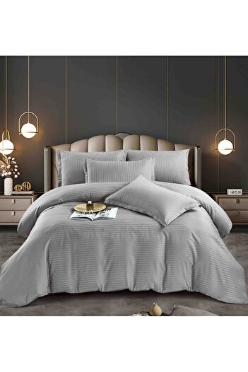 FIONNA.RO Satin Damask Bed Linen With Elastic - Grey