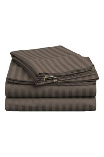 HomePuls Bed sheet 1 person Damask 100% Cotton Hotel type with 1 cm stripe, 160 x 240 cm, Brown